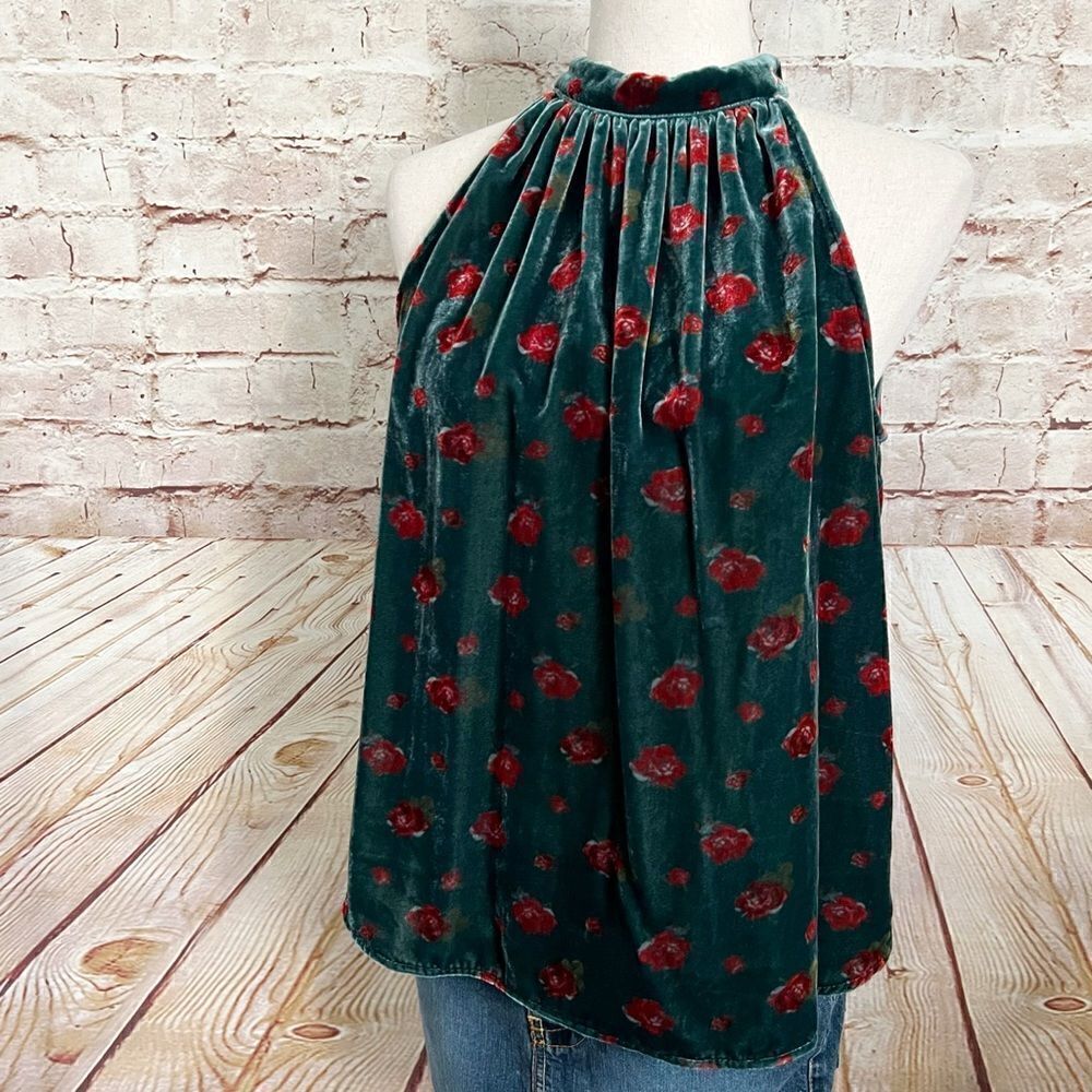 LOFT floral velour halter top sleeveless